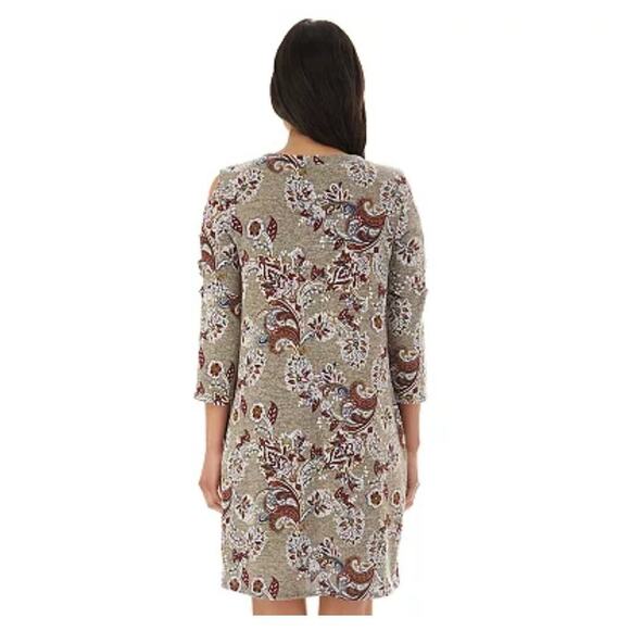 Apt. 9 Women’s Paisley Print Ribbed Lattice Sleeve Swing Dress – Small - Picture 8 of 11
